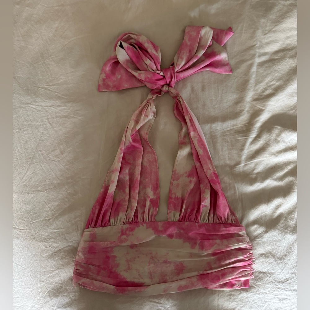 Pink Tie-Dye Halter Top